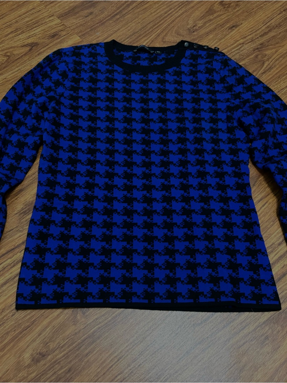Carlisle Blue and Black Houndstooth Crewneck Sweater - Men's